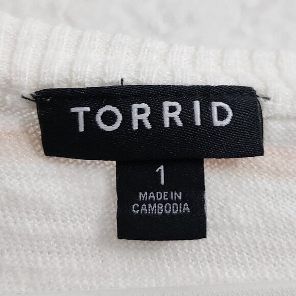 Torrid Womens Blouse 1X‎ White Multi Striped Slub Dolman Top Short Sleeve - Picture 5 of 10